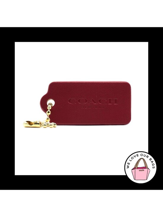 Coach Accessories - 1.75" COACH NEW YORK Dark Pink Leather Brass Key Fob Bag Charm Keychain Hang Tag